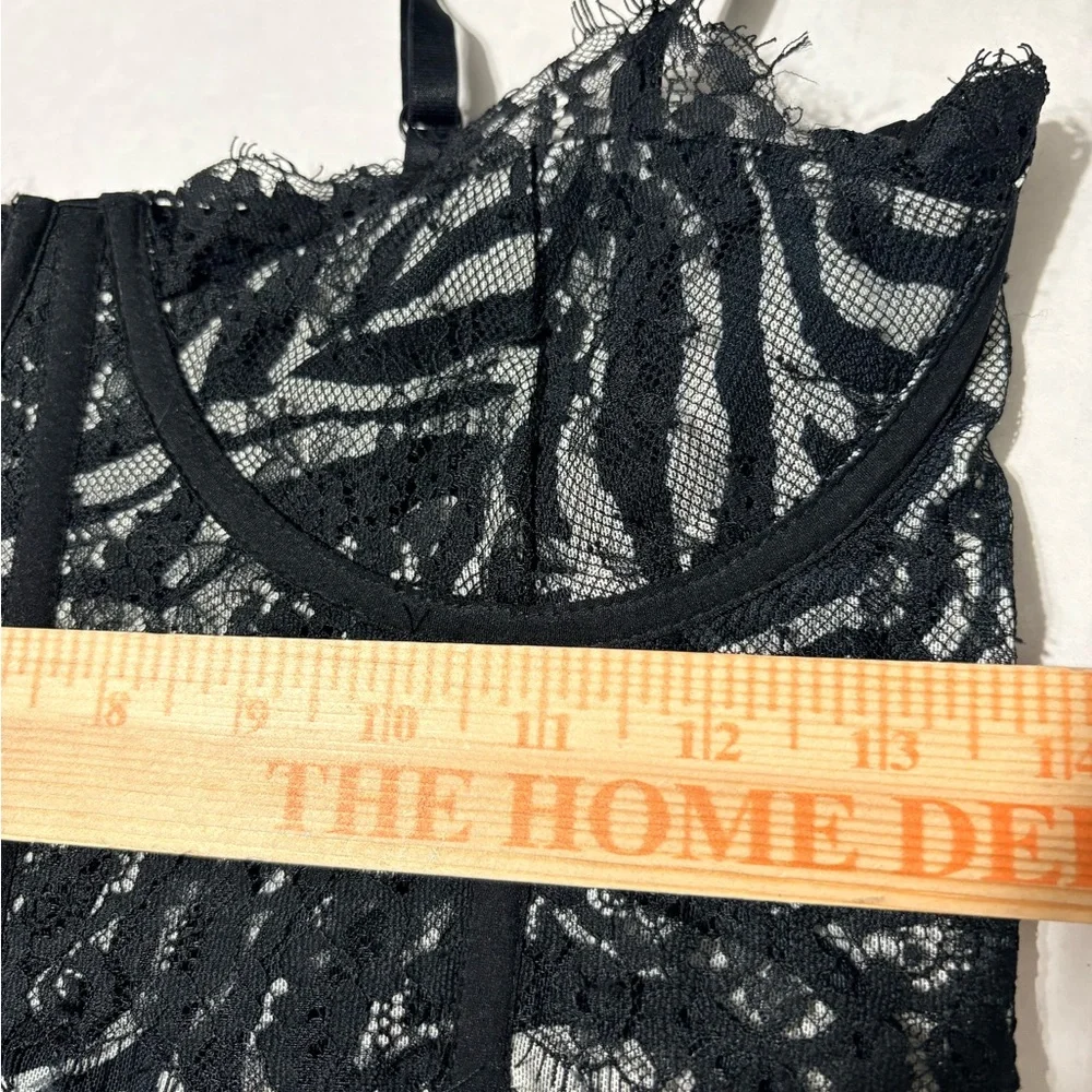 Mesh Body con Semi Sheer Black White Zebra Print Dress w Bustier Type Lace Top - Picture 9 of 13